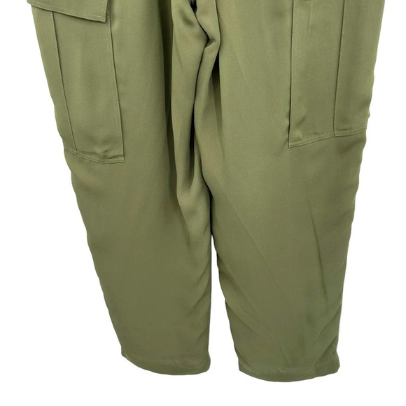 Theory Green Cropped Straight Fit Cargo Utility Silk‎ Pants Size Small - Picture 7 of 9